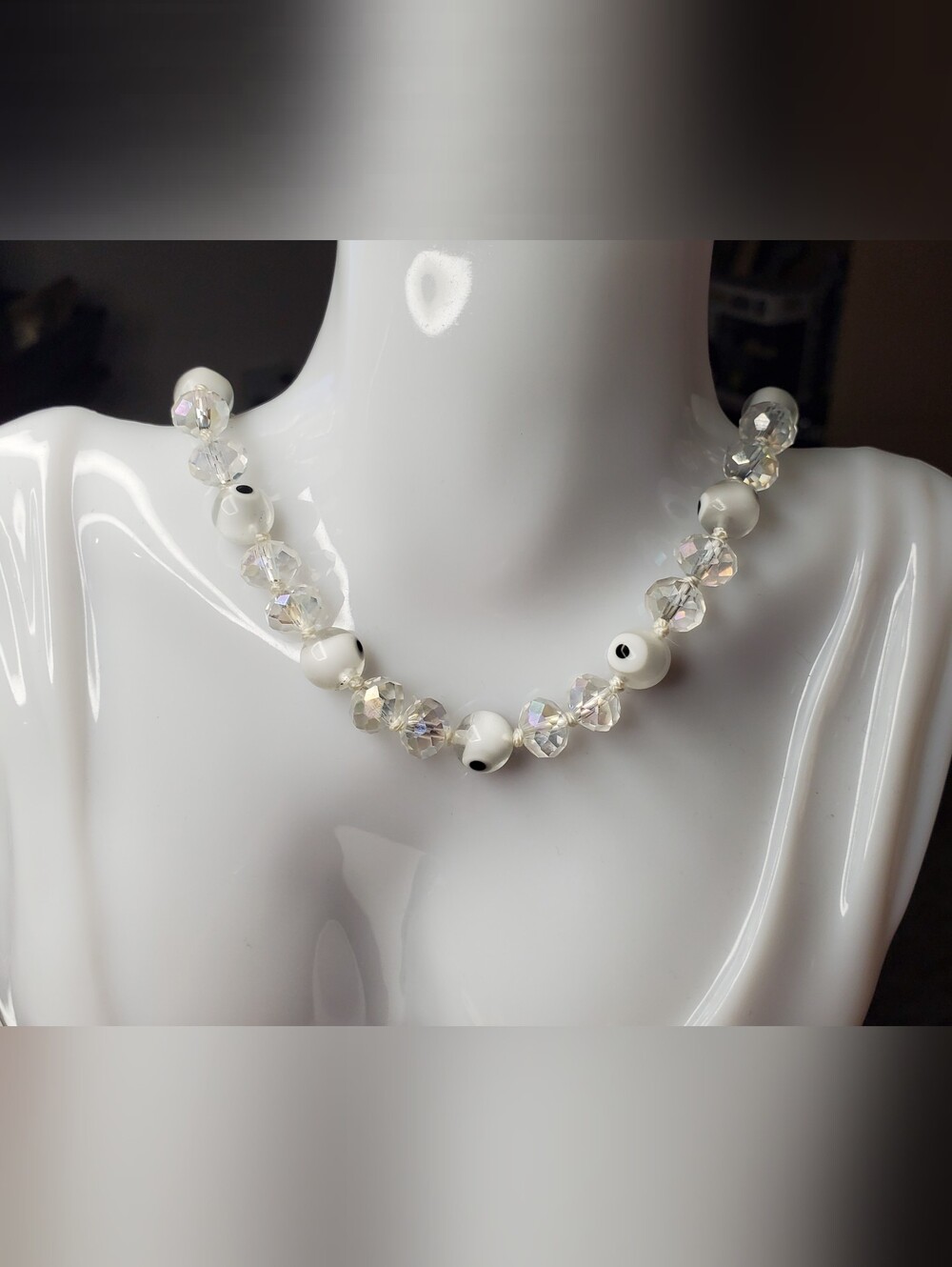 Vtg. RARE Evil Eye Crytal Beaded Necklace